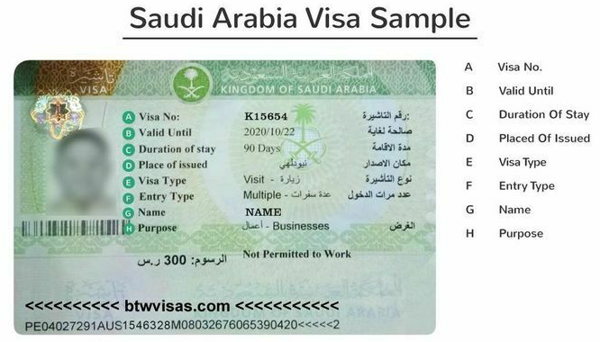 Mẫu visa Ả Rập Xê Út