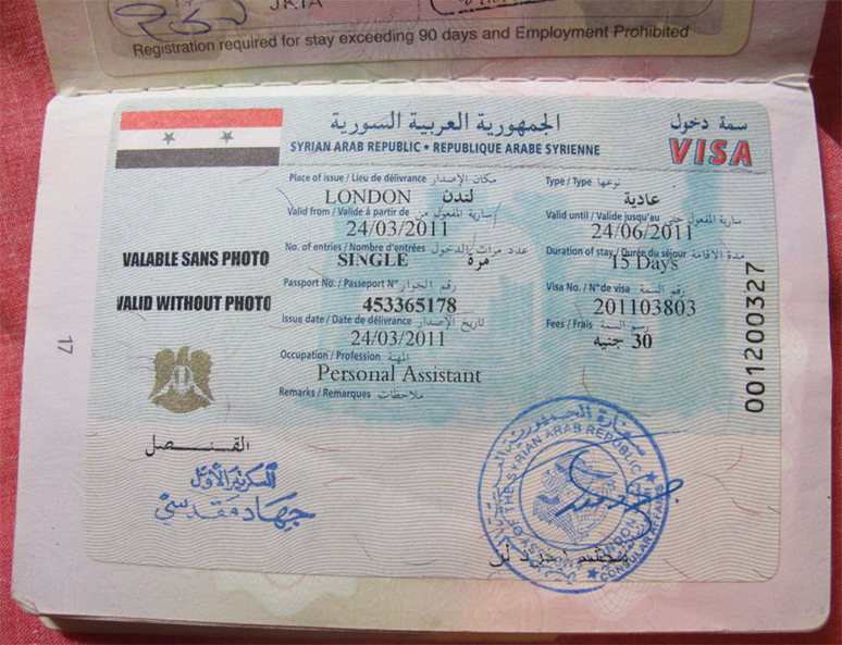 Mẫu Xin Visa Syria