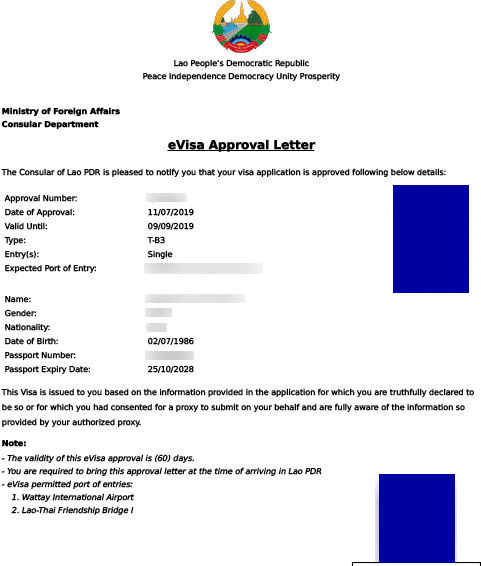 Mẫu evisa của Lào