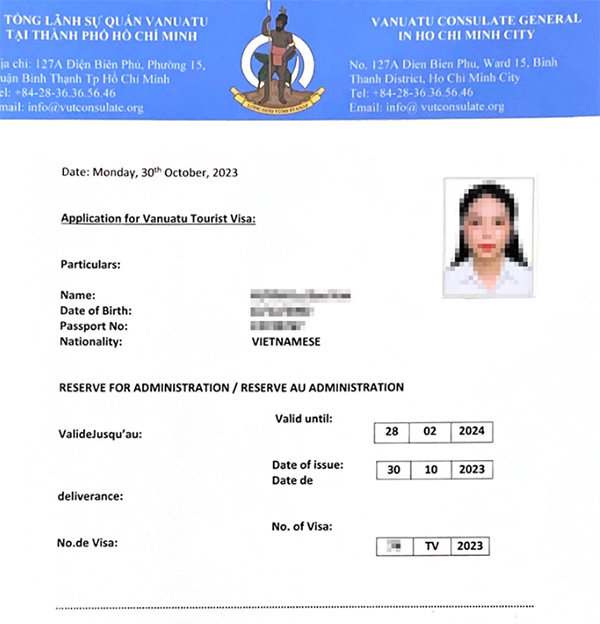 Mẫu xin visa Vanuatu